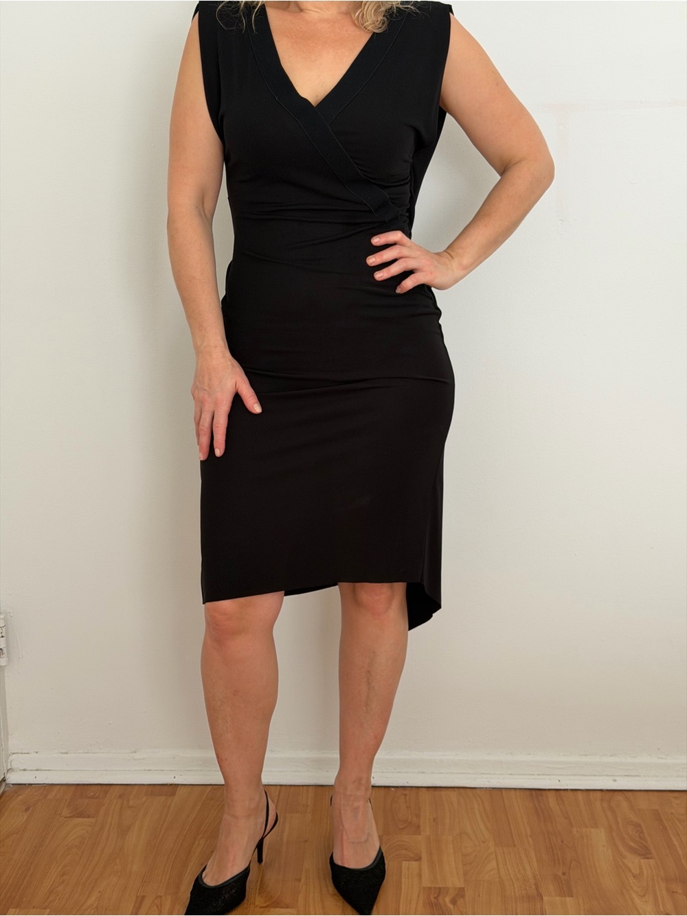 AllSaints Black V-Neck Midi Wrap Dress